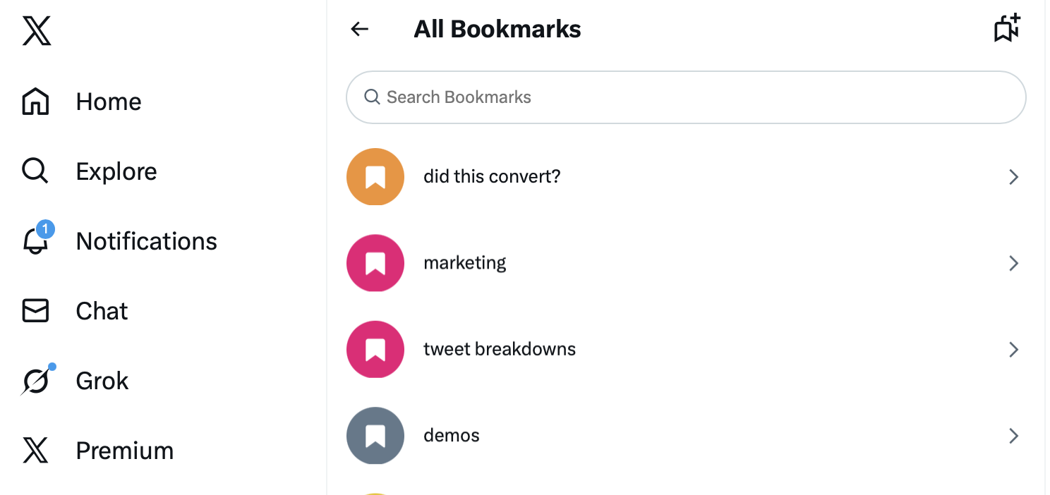 Bookmarks view on X desktop