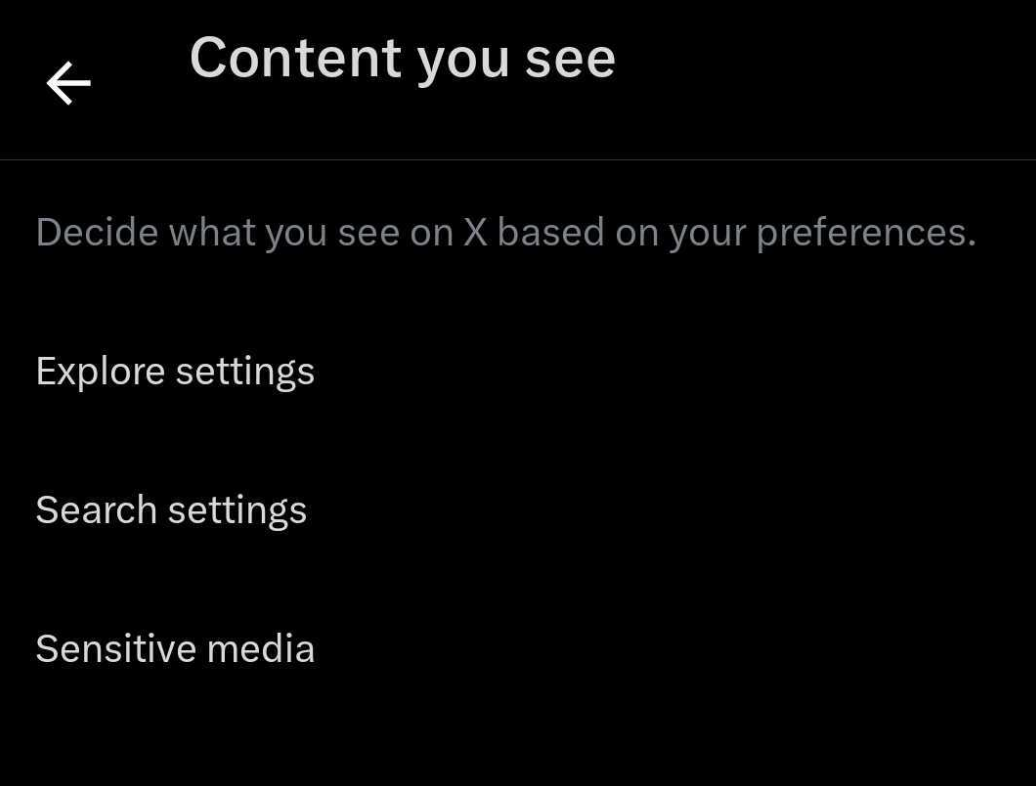 Content you see settings in X app